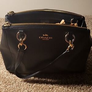 Genuine coach handbag crossbody black leather bag with Gold Hardware Medium Size